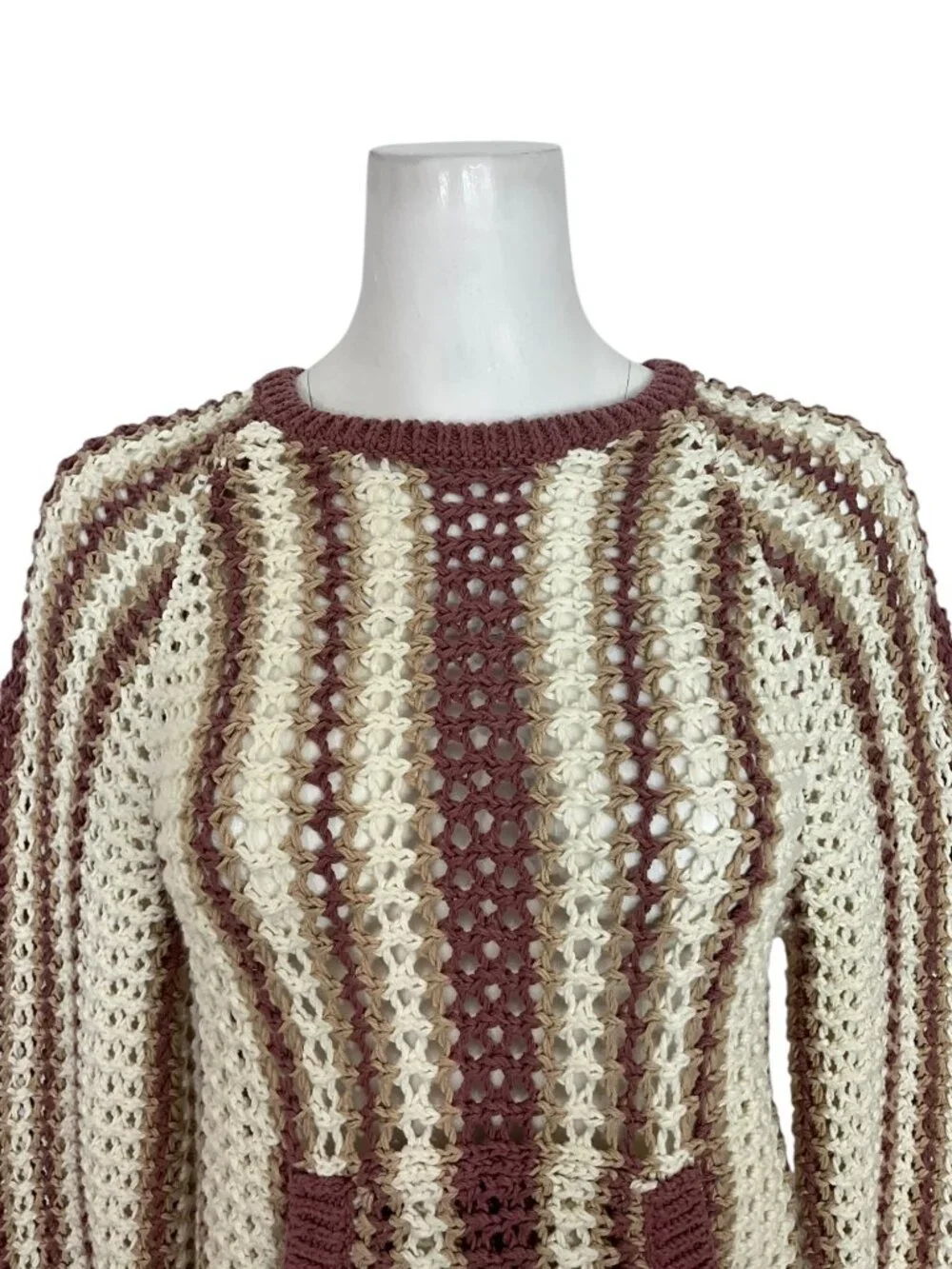 Free People FP Beach Dayton Striped Pullover Sweater S Brown Crochet